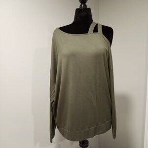 EXPRESS OLIVE GREEN ONE SHOULDER OVERSIZE SWEATSHIRT WOMEN XL